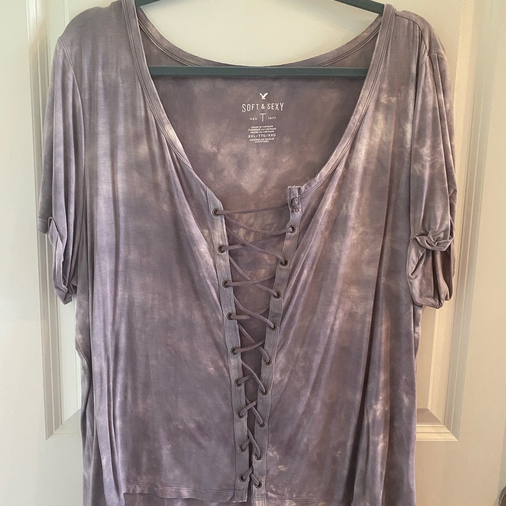 Purple tie dye lace up American Eagle shirt